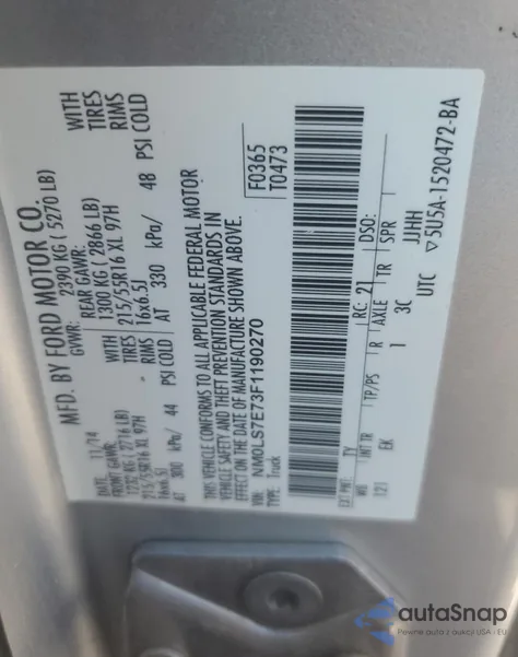 2015 Ford Transit Connect Xl z USA, uszkodzony, nr VIN NM0LS7E73F1190270